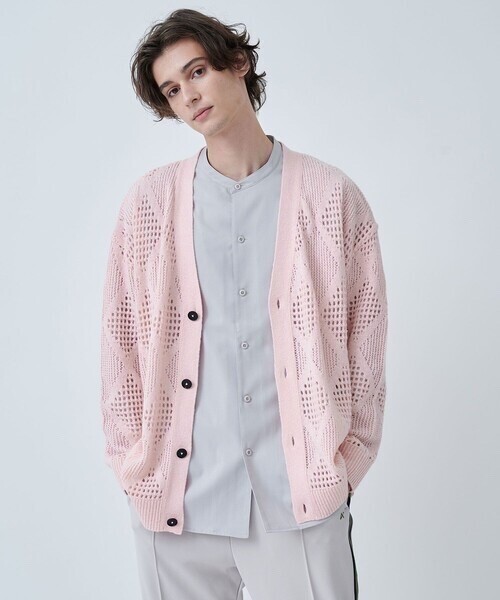 A + TOKYO ARGYLEメッシュコントラストカーディガン