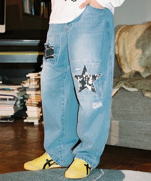 CAVISH DAMAGED STAR DENIM PANTS