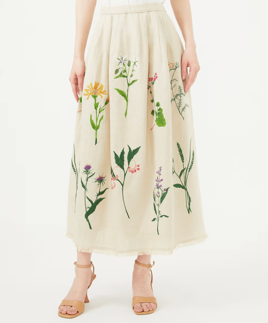 Sybilla 先染めリネン刺繍スカート