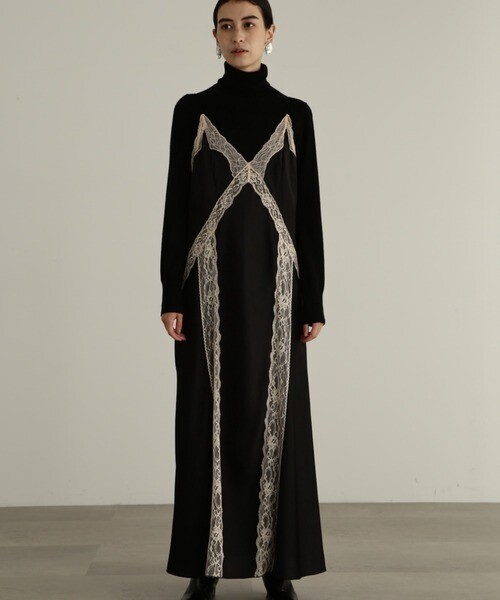 JILLSTUART レースドッキングサテンドレス