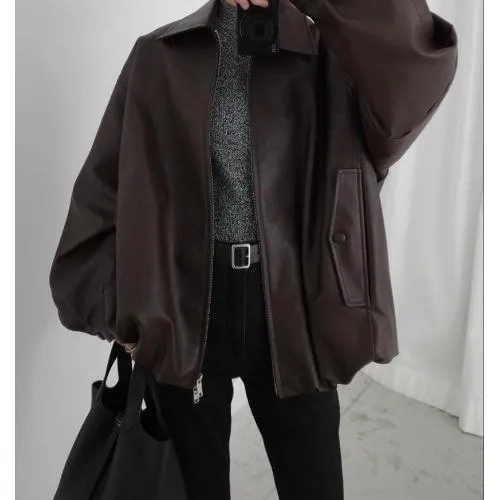 CLANE FAKE LEATHER BALLOON JACKET