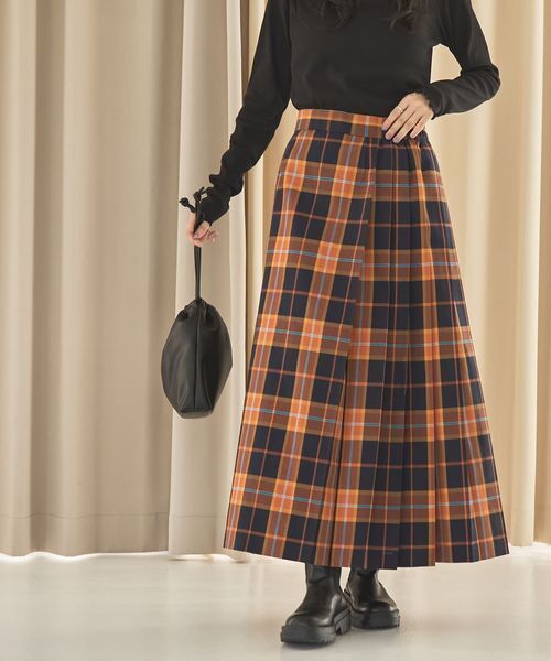 coen チェックプリーツスカート