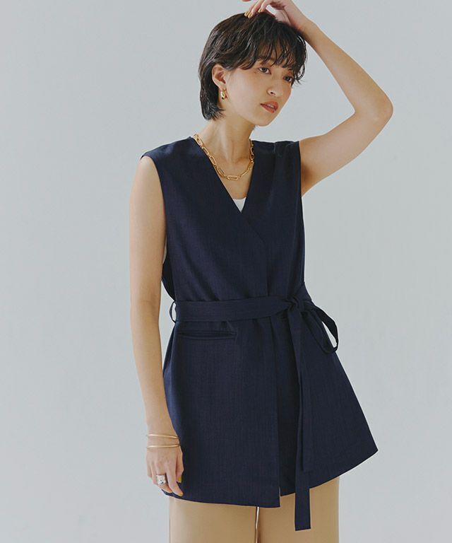 RASW リネンライクバックスリットジレ
