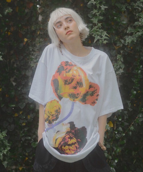 manana suerte フラワープリントオーバーサイズTシャツ