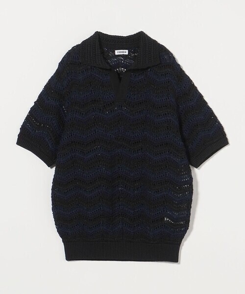 COOHEM ZIGZAG SUKASHI KNIT PULLOVER/スキッパー ニットポロシャツ