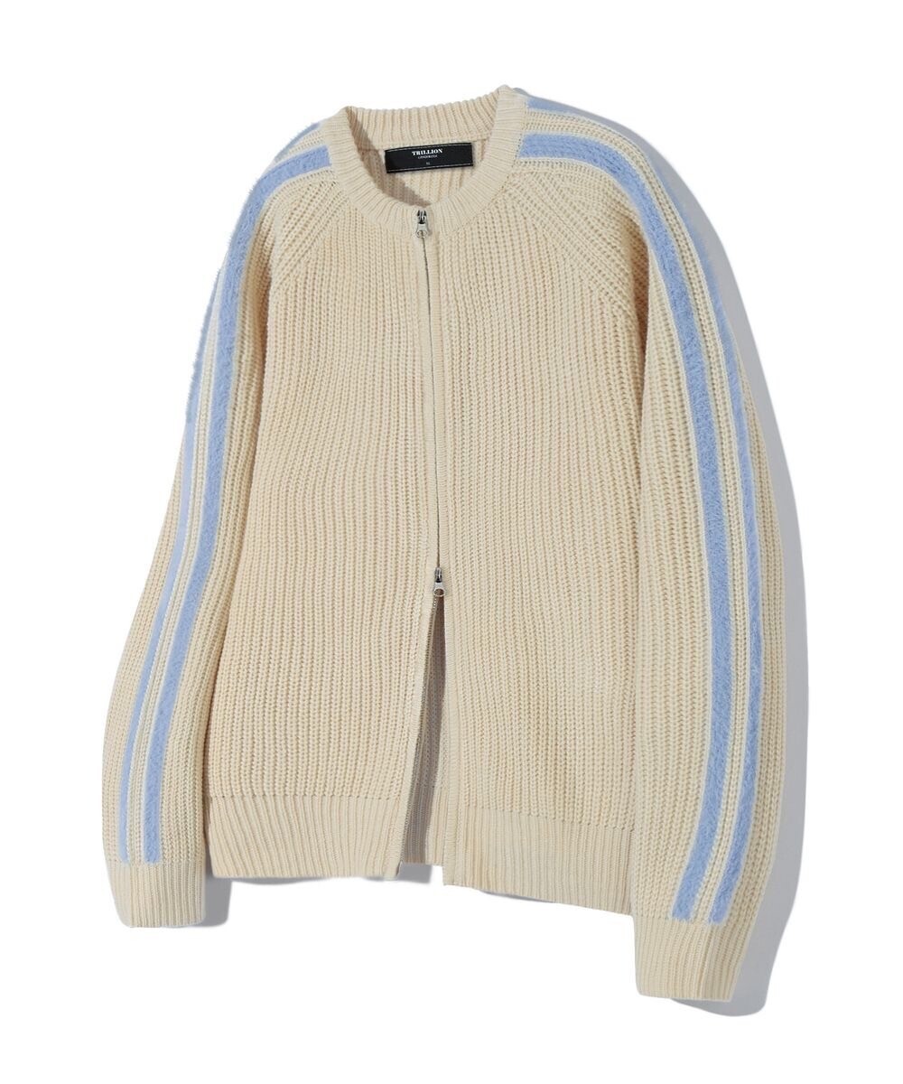 TRILLION Washable Hairy Brush Track Zip-Up Knit (IVORY)