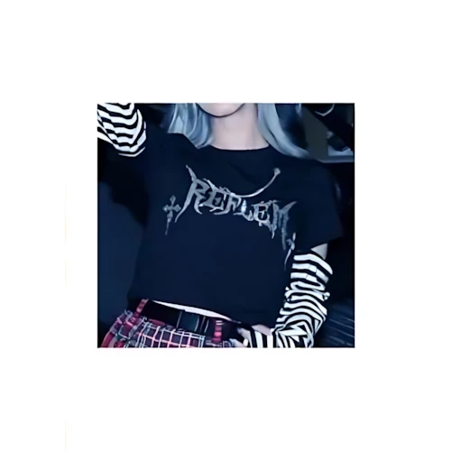 REFLEM チェーン付きラインストーンクロップドロンT
