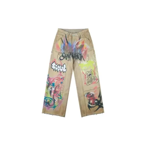 SANKUANZ Seoul graffiti double knee denim pants
