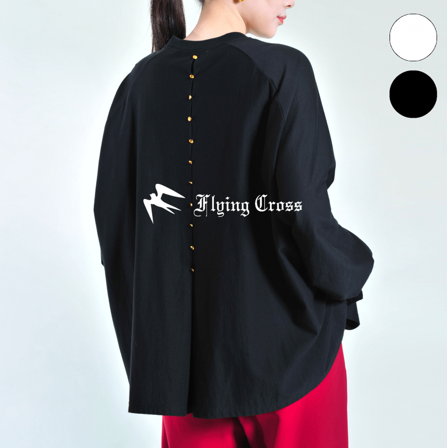 FlyingCross 後ろ飾りボタンワイドカットソー