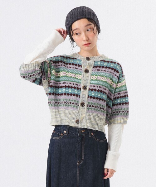 BEAMS BOY フェアアイル 5分袖 カーディガン