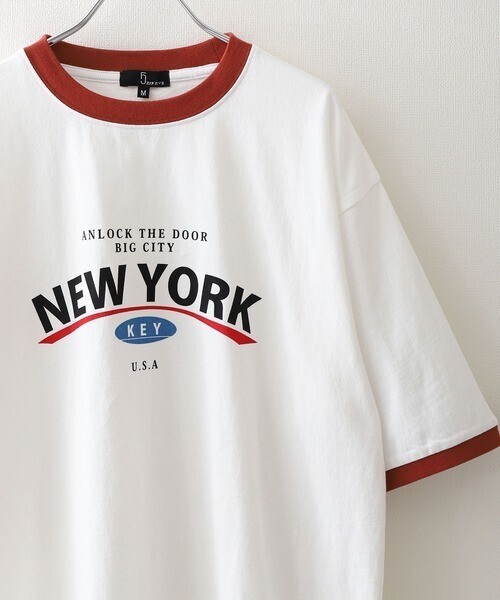 ZIP FIVE 3タイプ 左胸刺繍＆ヴィンテージレトロロゴ＆ストリートロゴライン ビッグシルエットリンガーTシャツ
