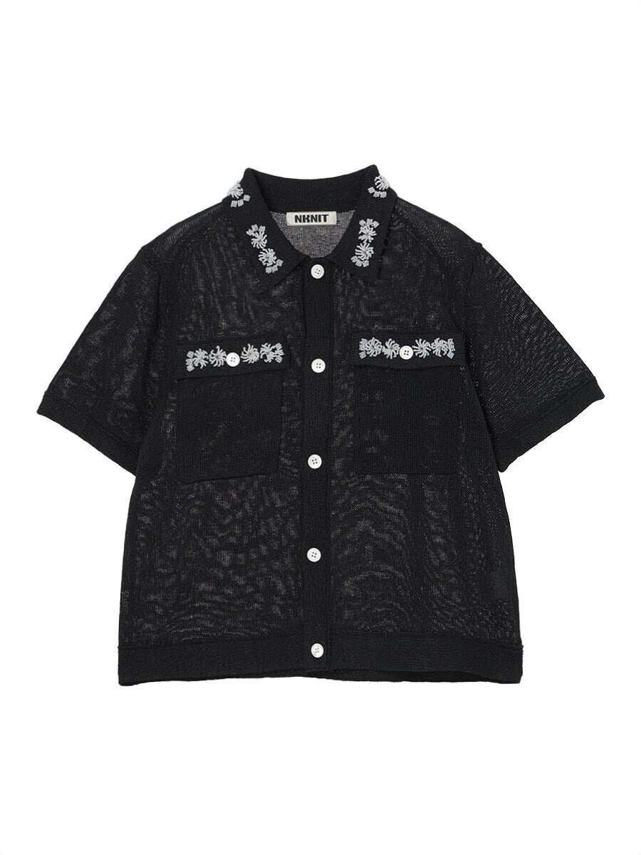 NKNIT beads flower KNIT shirt