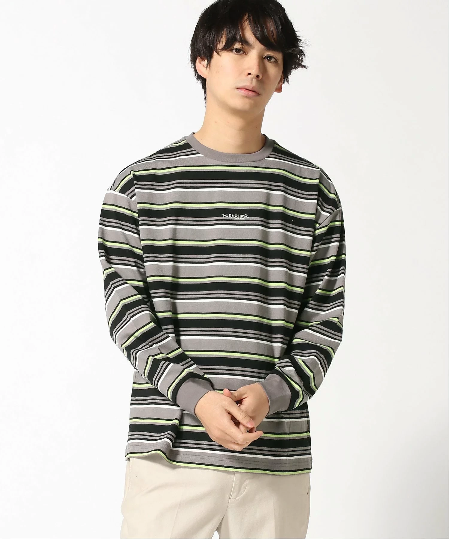 THRASHER GONZLOGO ボーダー 長袖Tシャツ