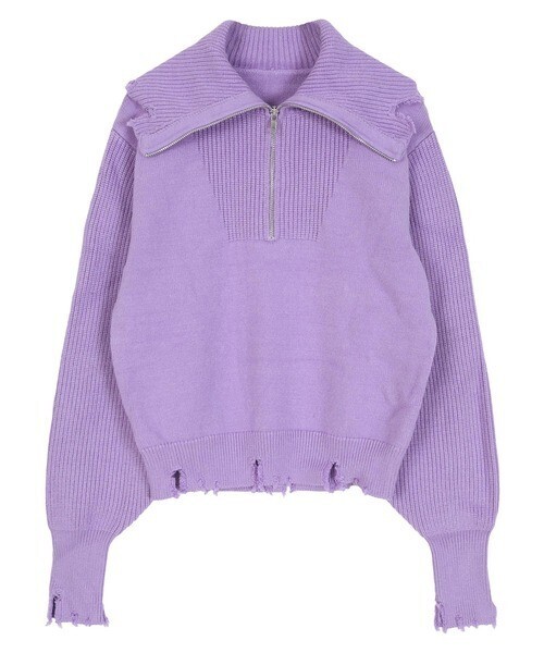 miette ハーフジップダメージニットプルオーバー