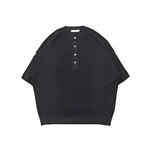 YASHIKI Namikage Henley Knit / BLACK