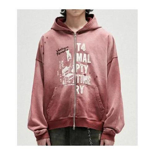 NOT4NERD Distressed Half Slogans Hood Zip Up