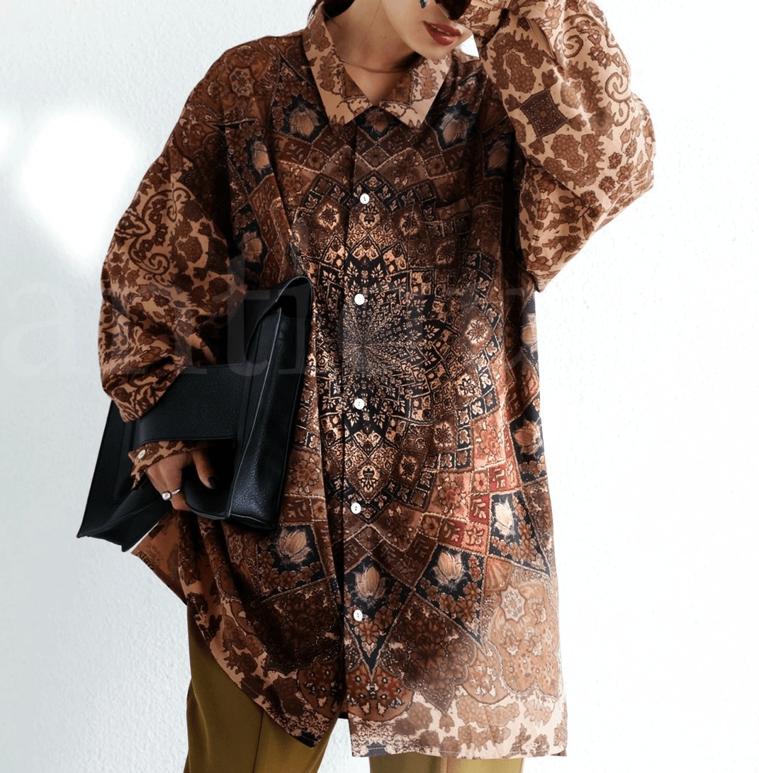 antiqua キリム風柄 プリントシャツ シャツ レディース 長袖 ・bsu-0040w