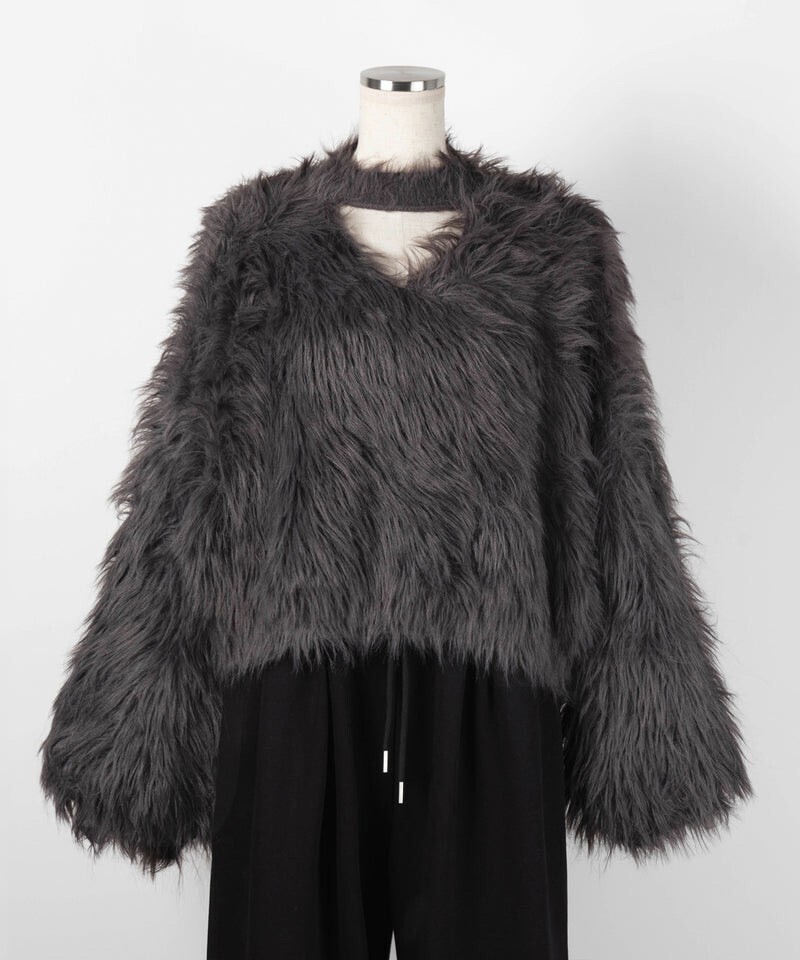 me+em select カットアウトチョーカークロップドシャギーニット / cutout choker cropped shaggy knit