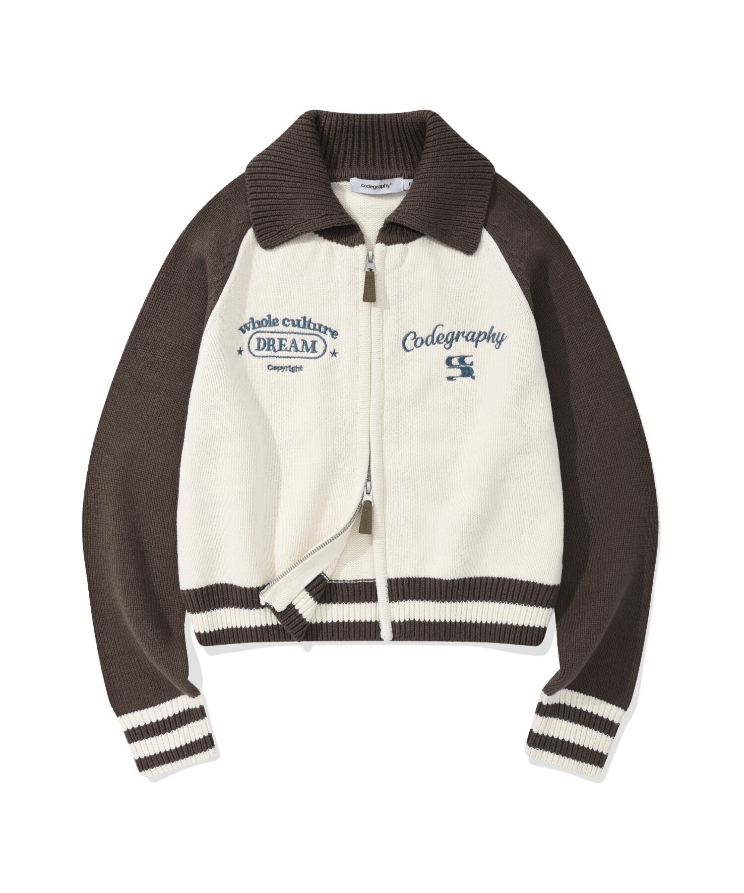 codegraphy Color-coordinated collar knit zip-up