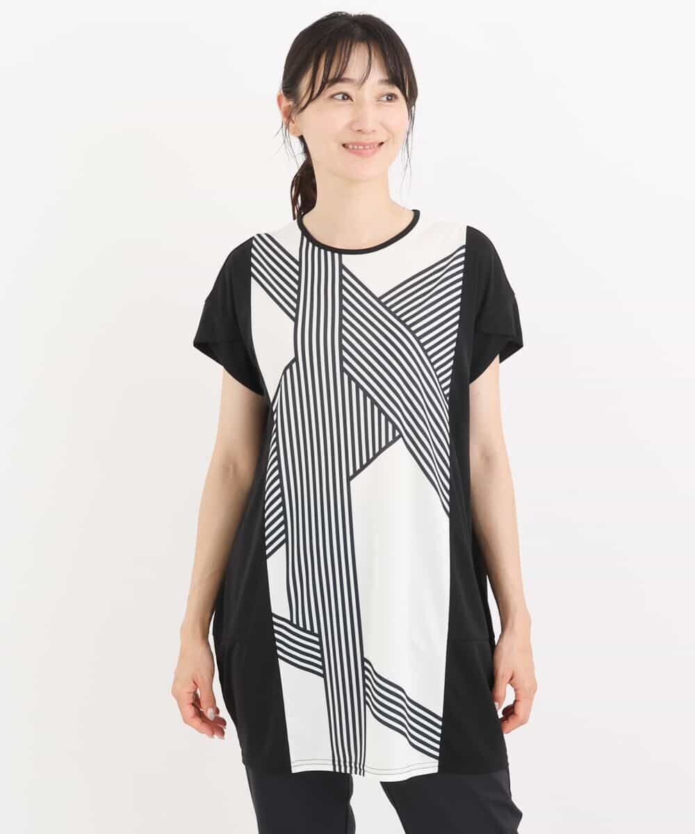 HIROKO BIS 【洗濯機で洗える】ストライプミックスデザインチュニック