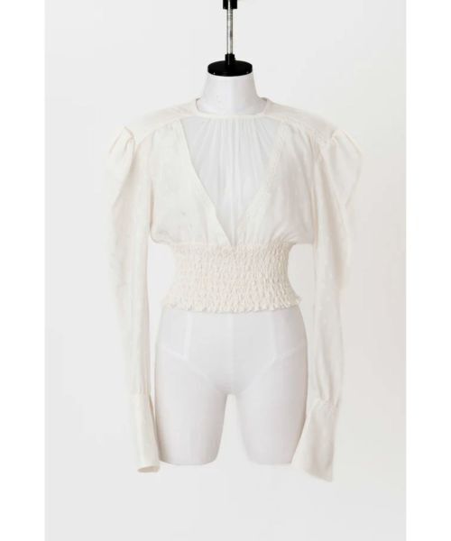 FETICO ROSE JACQUARD PUFF-SLEEVED BLOUSE