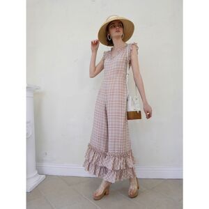 epine double frill check rompers beige