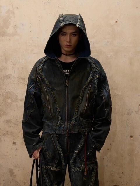 PERSONSOUL Aliens Dirty Denim Coat