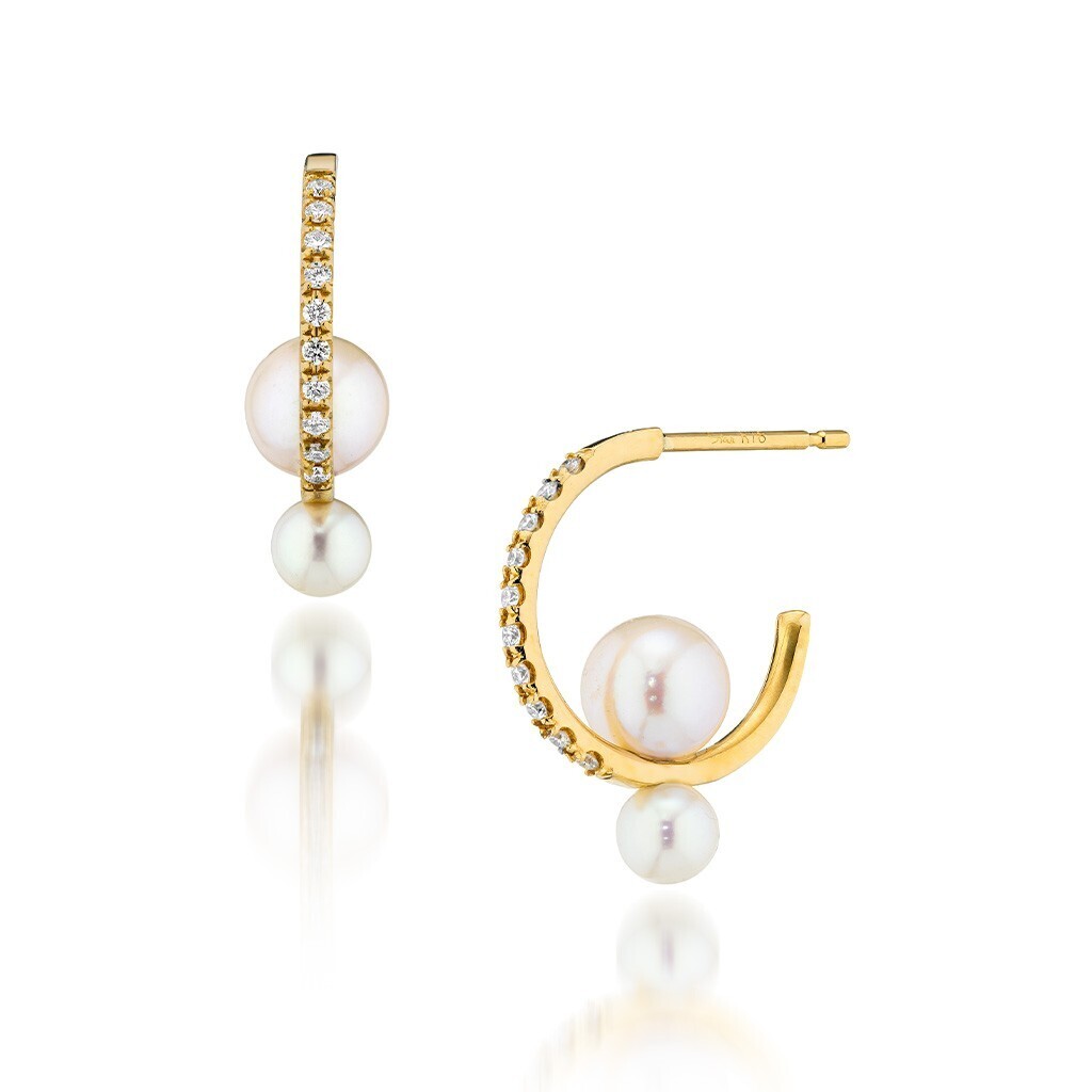STAR JEWELRY DIAMOND & BABY AKOYA PIERCED EARRINGS