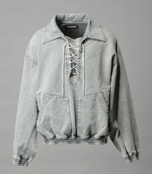 MAISON SPECIAL Fade Half Lace-up Prime-Over Collared Sweatshirt