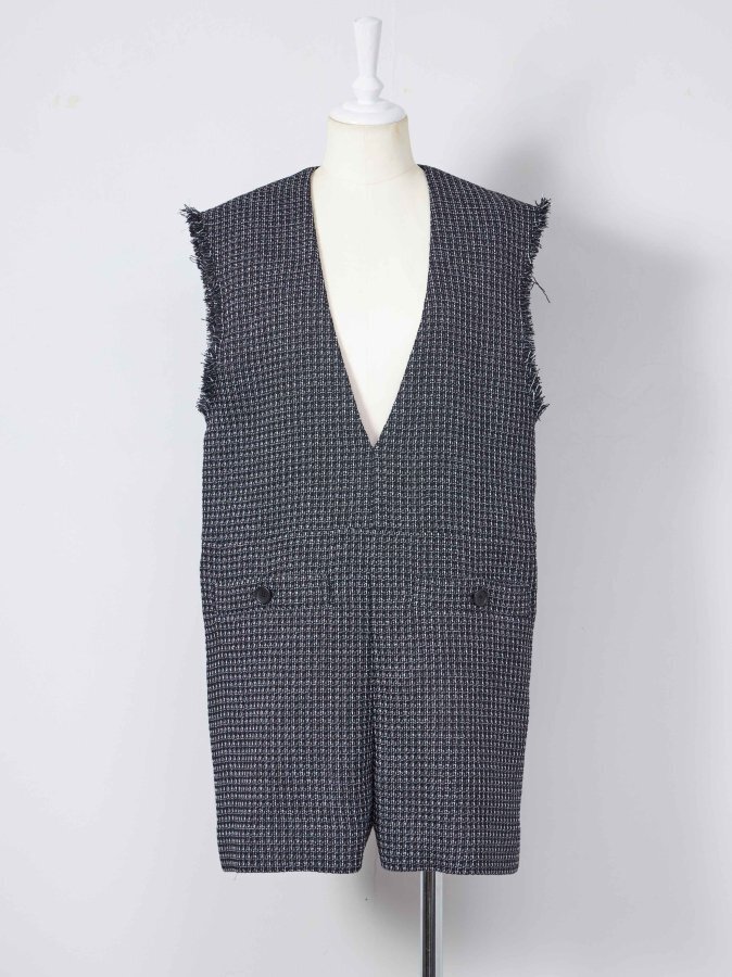 rosary moon V-neck Tweed All-in-one