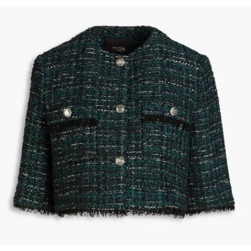 maje Vizeldo Cropped Metallic Bouclé-tweed Jacket