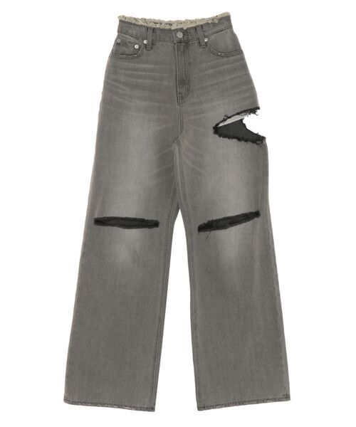 EVRIS カットデザインハイウエストデニムパンツ