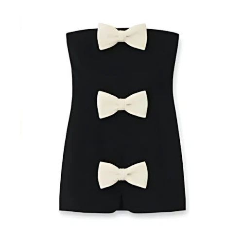 Kimhekim BICOLOR BOWS WOOL-BLEND TUBETOP MINI DRESS