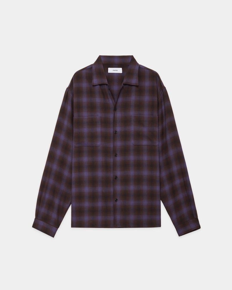 marka Super 140S 2/96 Wool Viyella Double Pocket Open Collar L/S