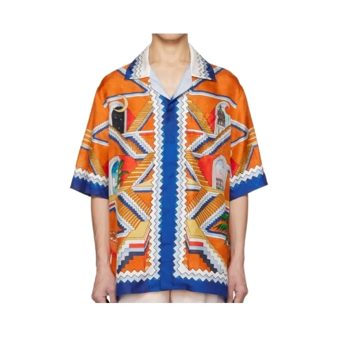 CASABLANCA SILK TWILL Cuban Collar Short Sleeve Shirt
