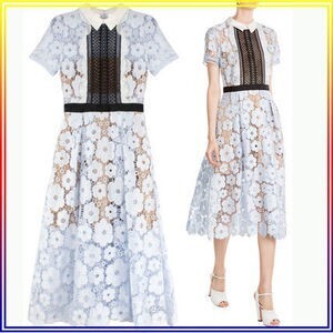 Self-Portrait Flower Garden Guipure Sleeve Midi Dress