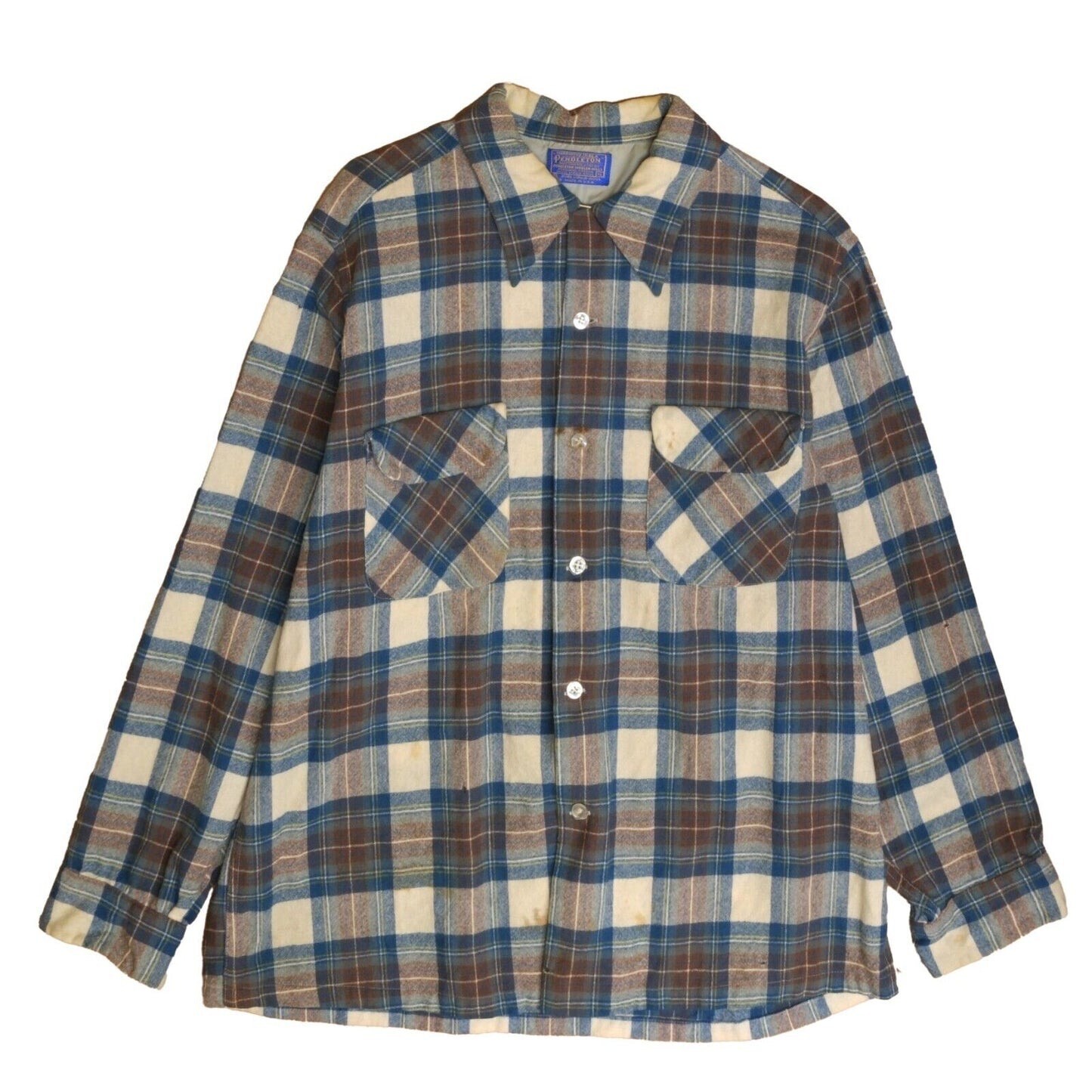 PENDLETON BOARD WOOL BUTTON UP SHIRT SIZE MEDIUM GREEN TARTAN PLAID