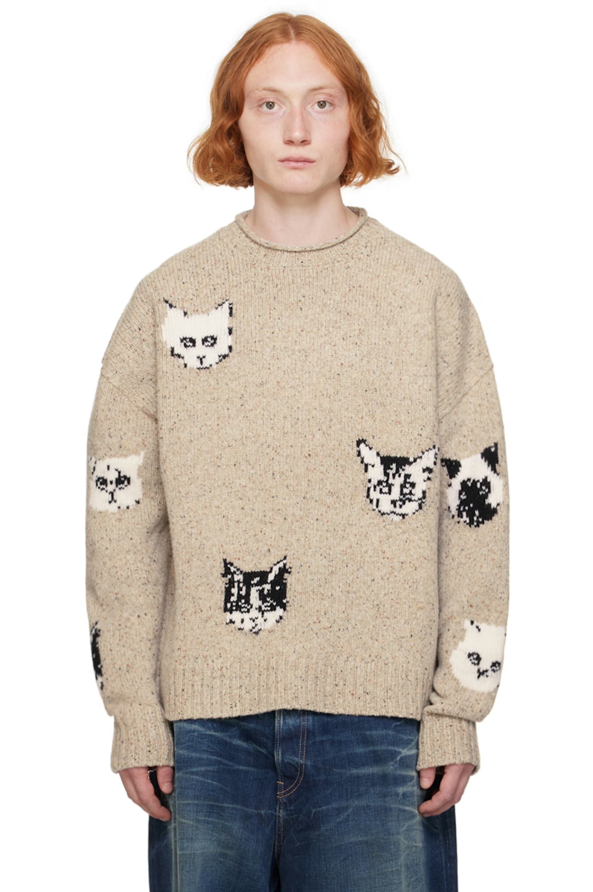 Acne Studios ベージュ インターシャ グラフィック セーター