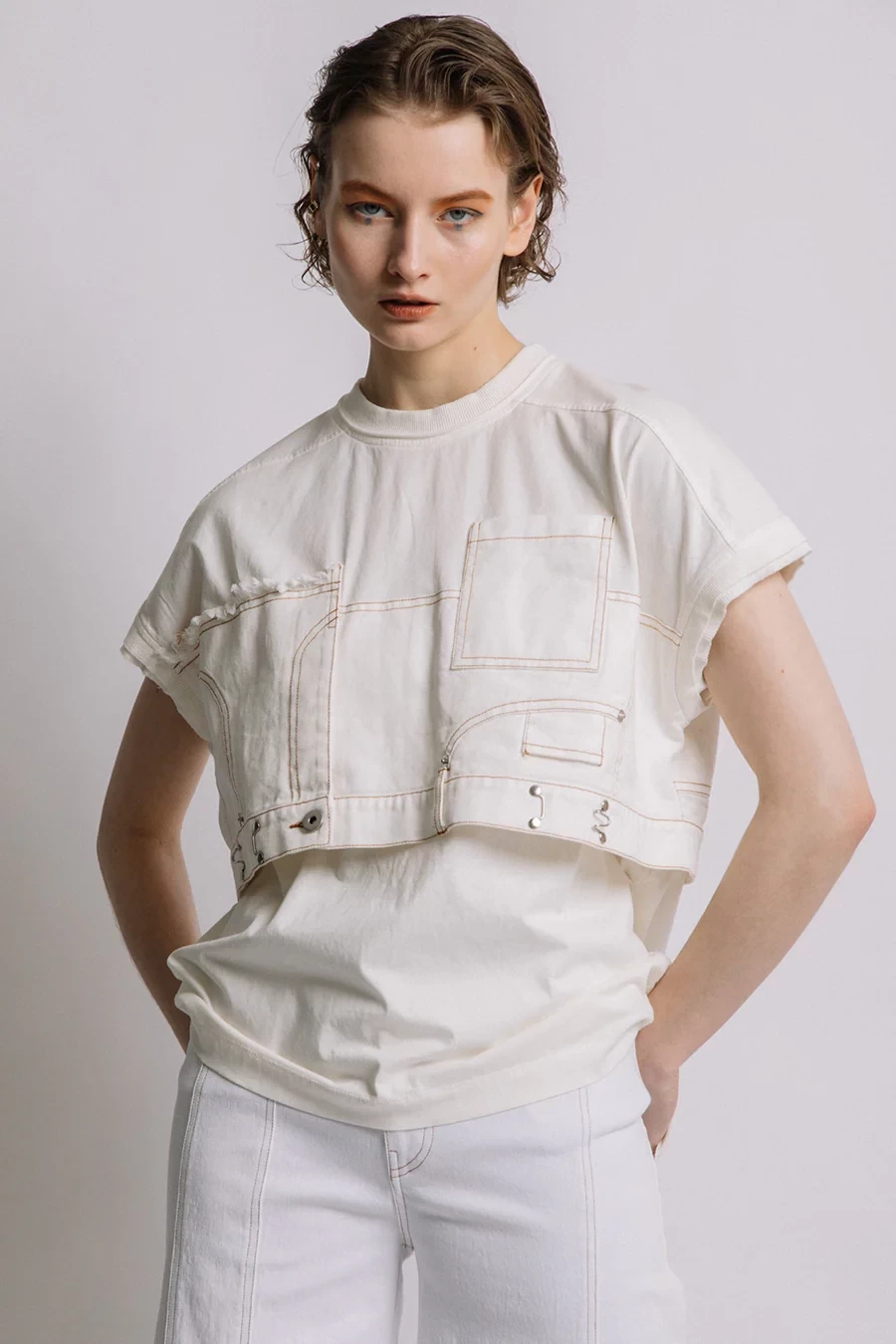 AULA AILA DENIM COMBINATION T-SHIRT