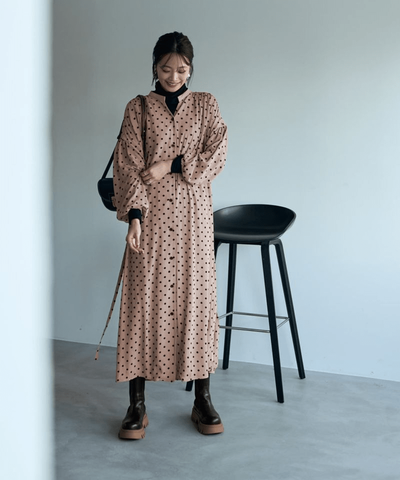 STYLE DELI 【LUXE】フロッキードットギャザーワンピース