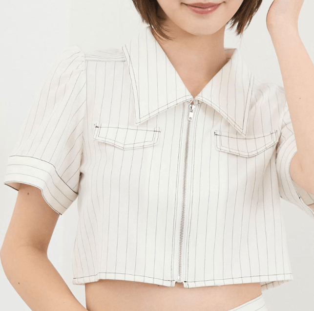 REDYAZEL フロントZIPクロップドシャツ