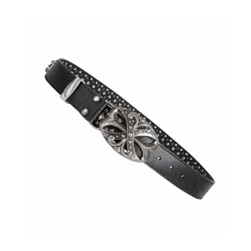 DND4DES Studded Rhinestone Carved Buckle Leather Belt