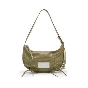 matin kim HALF SHIRRING RIBBON ROUND BAG IN LIGHT KHAKI