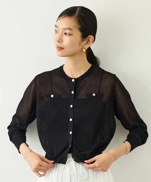 ROPE' LEVITA 金ボタンクルーネックシアーカーディガン