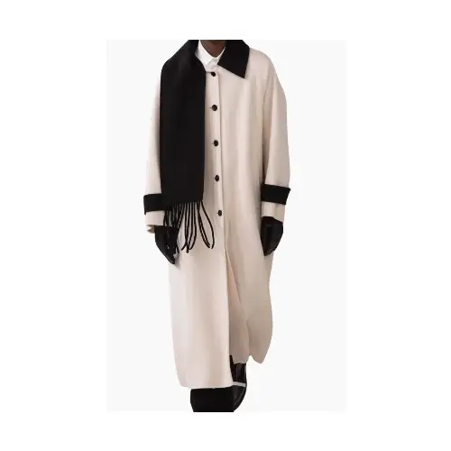 Matin Kim Bi-Color Alpaca Blend Fringe Scarf Long Coat