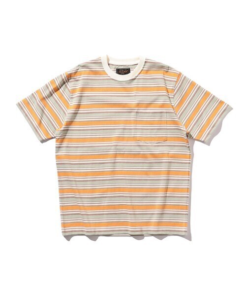 BEAMS PLUS マルチカラー ホリゾンタルストライプ ポケットTシャツ