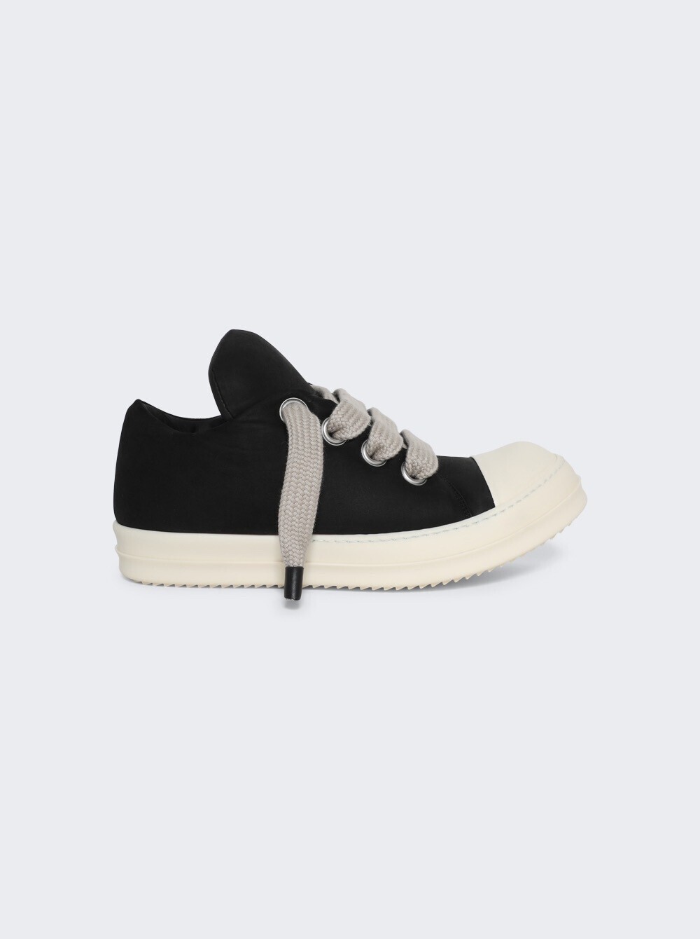 RICK OWENS JUMBO LACE PADDED LOW SNEAKERS BLACK AND MILK