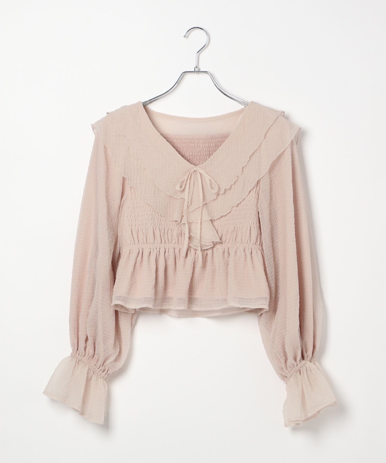 Heather シアーチェックフリルブラウス