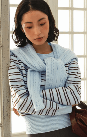miette ショール付きマルチボーダーニット