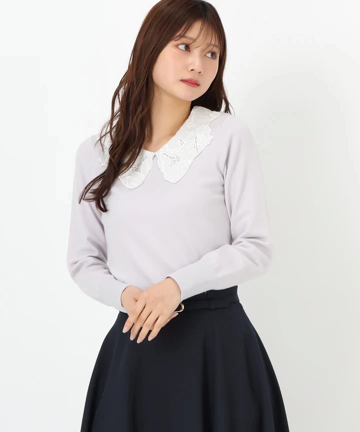 MISCHMASCH レース刺繍衿ニット